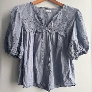 Maurices Light Blue Eyelet Puff-Sleeve Blouse